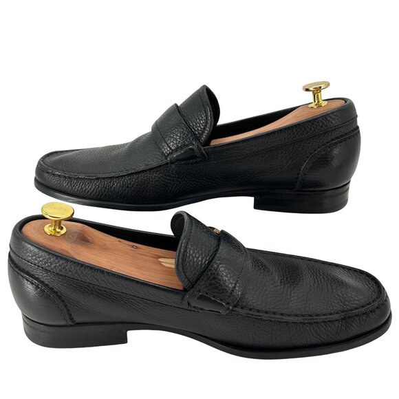 Salvatore Ferragamo Italy Men 8.5 Black Pebble Grain Leather Dress Shoes Loafers - Picture 5 of 12
